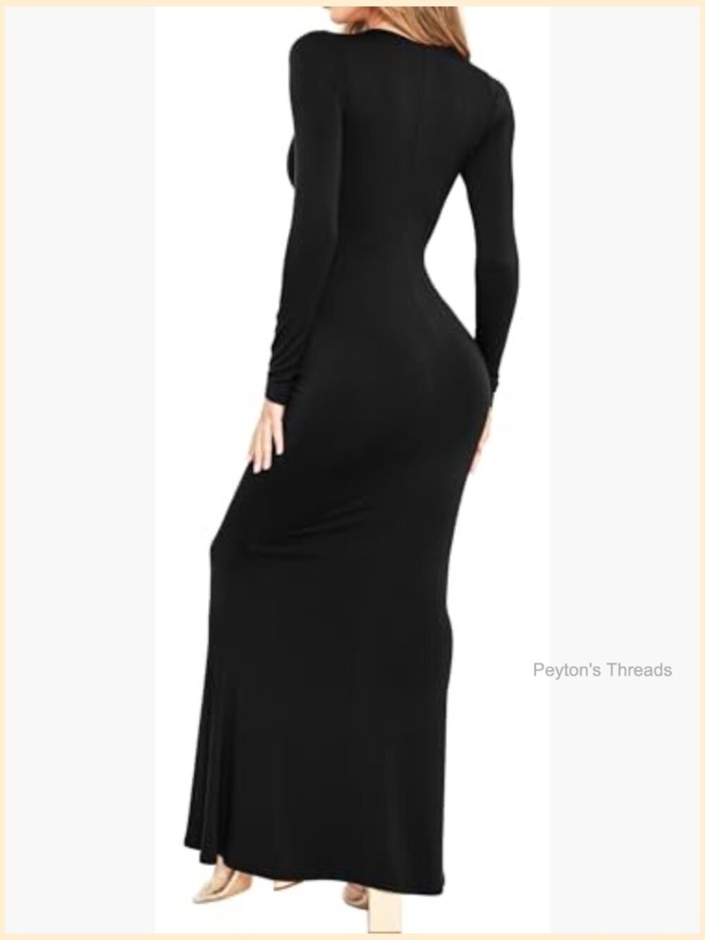 Long Sleeve Bodycon Maxi Dress Slimming Sexy Fitted Maternity Friendly Long - Picture 4 of 4